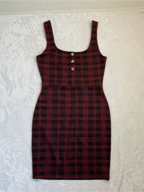 Haley & June Red Plaid Sleeveless Mini Dress with Front Buttons